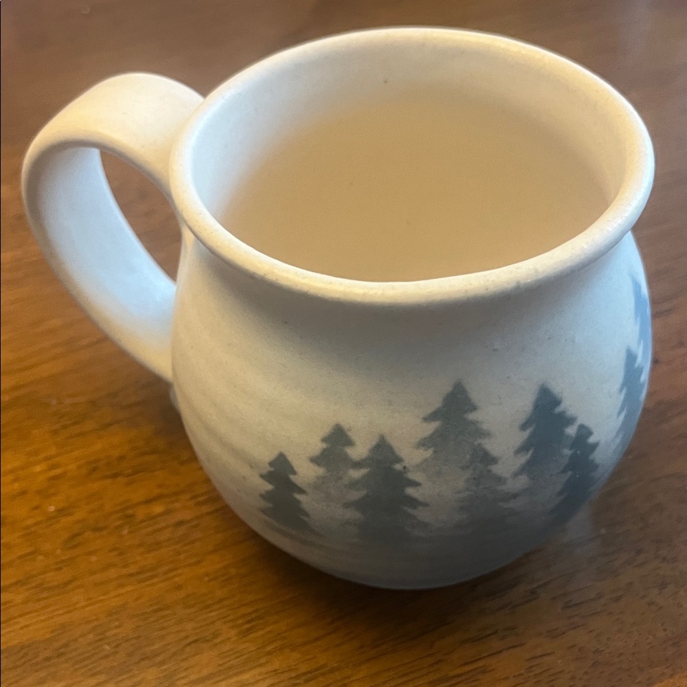 Handmade Ceramic Pottery Mug with Green Pine Tree Design - Picture 2 of 8